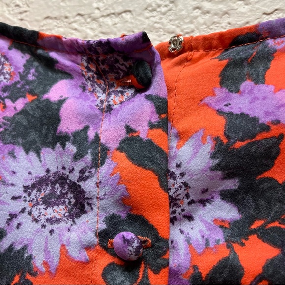 FREE PEOPLE Parker Floral Print Long Sleeve Boho Mini Dress Orange Sz 12 - Picture 10 of 13